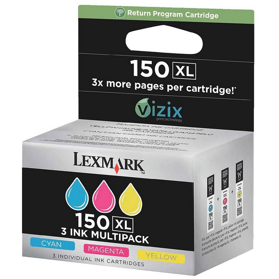 Original Lexmark 150XL Cyan Magenta Yellow Pack High Capacity Ink Cartridges (14N1807E)