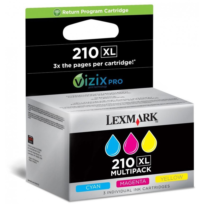 Original Lexmark 210XL Cyan Magenta Yellow Pack High Capacity Ink Cartridges (14L0269E)