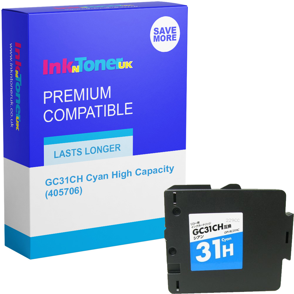 Premium Compatible Ricoh GC31CH Cyan High Capacity Gel Ink Cartridge (405706)