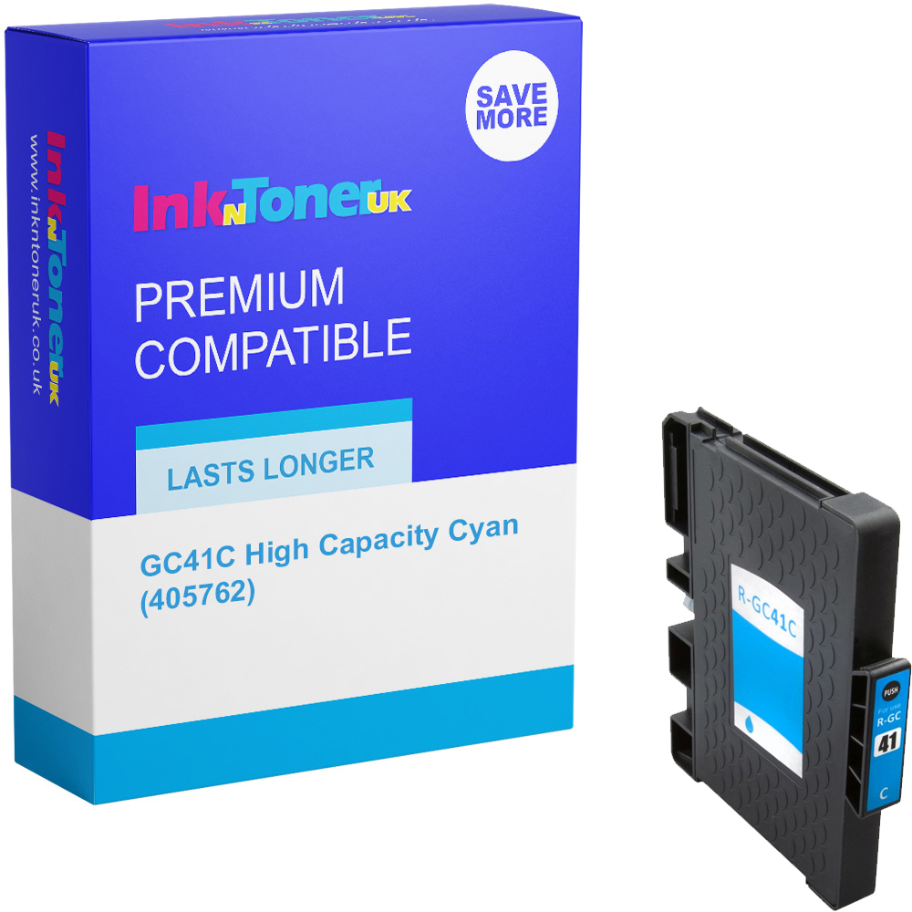 Premium Compatible Ricoh GC41C High Capacity Cyan Gel Ink Cartridge (405762)