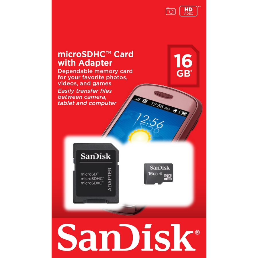 Original SanDisk Class 2 16GB MicroSDHC Memory Card + SD Adapter (SDSDQB-016G-B35)