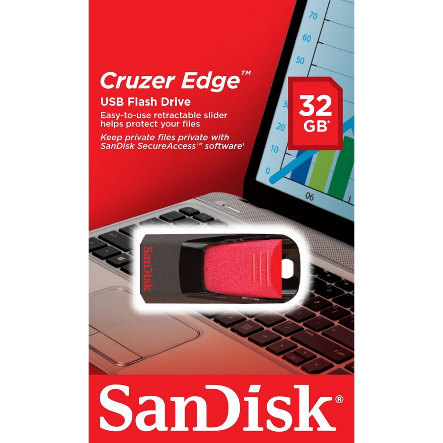 Original SanDisk Cruzer Edge Red/Black 32GB USB 2.0 Flash Drive (SDCZ51-032G-B35)