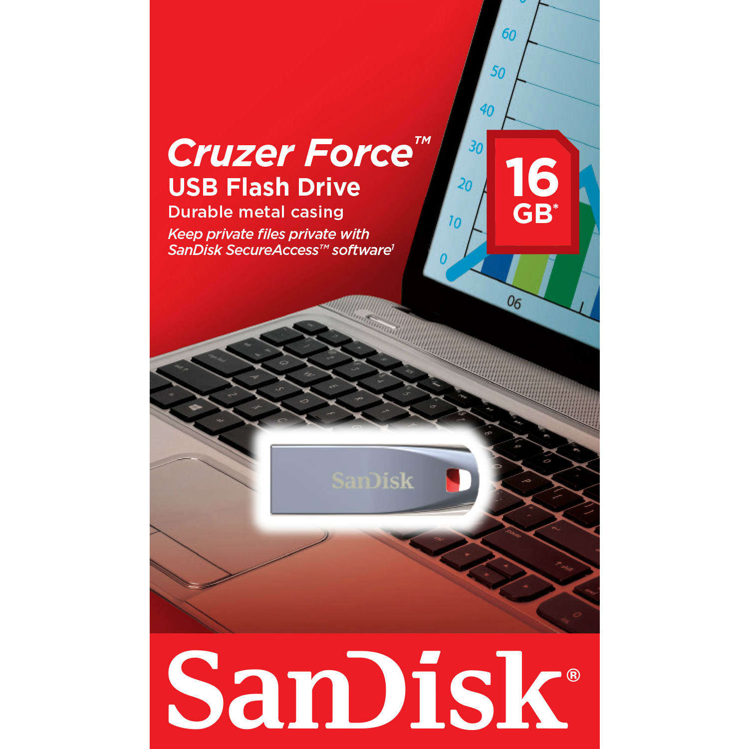 Original SanDisk Cruzer Force 16GB USB 2.0 Flash Drive (SDCZ71-016G-B35)