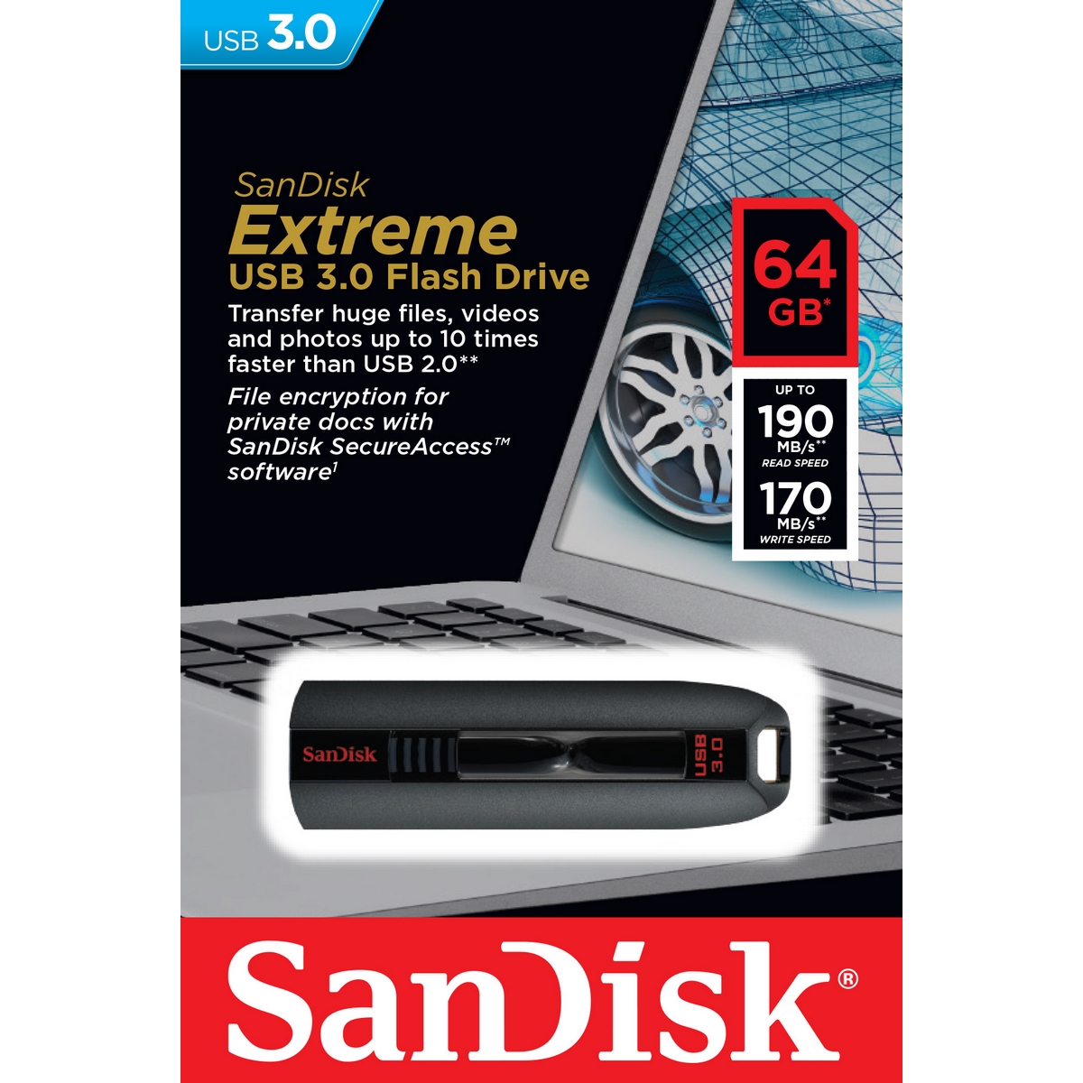 Original SanDisk Extreme 64GB USB 3.0 Flash Drive (SDCZ80-064G-G46)