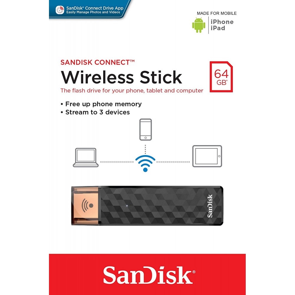 Original SanDisk Connect Wireless 64GB USB 2.0 Flash Drive (SDWS4-064G-G46)