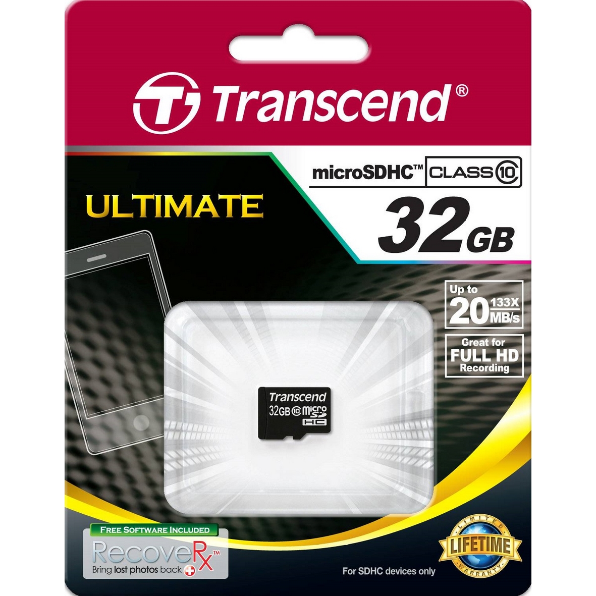 Original Transcend Class 10 32GB MicroSDHC Memory Card (TS32GUSDC10)