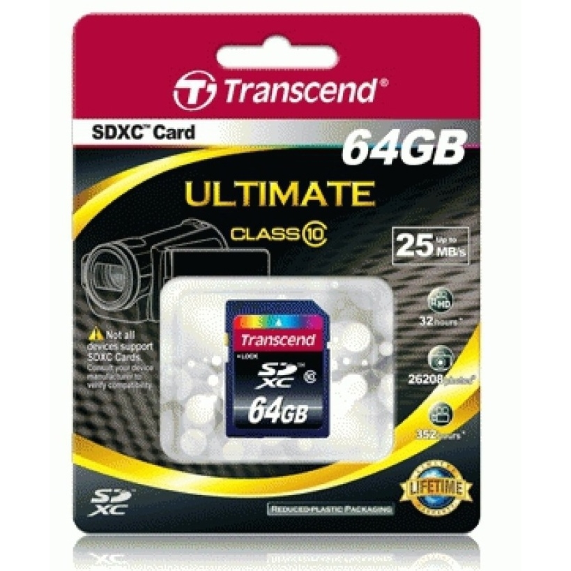 Original Transcend Ultimate Class 10 64GB SDXC Memory Card (TS64GSDXC10)