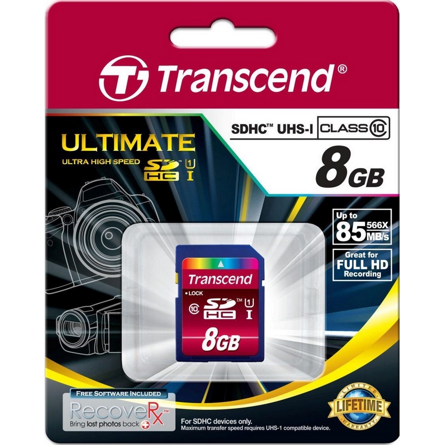 Original Transcend Ultimate Class 10 8GB SDHC Memory Card (TS8GSDHC10U1)