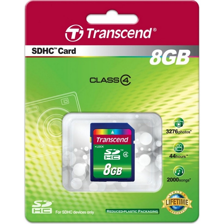 Original Transcend Class 4 8GB SDHC Memory Card (TS8GSDHC4)