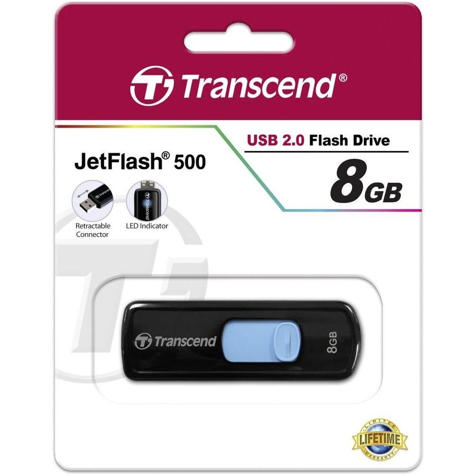Original Transcend JetFlash 500 8GB USB 2.0 Flash Drive (TS8GJF500)
