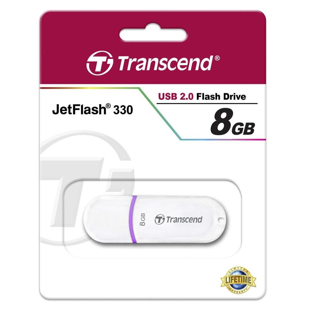 Original Transcend JetFlash 330 White / Purple 8GB USB 2.0 Flash Drive (TS8GJF330)