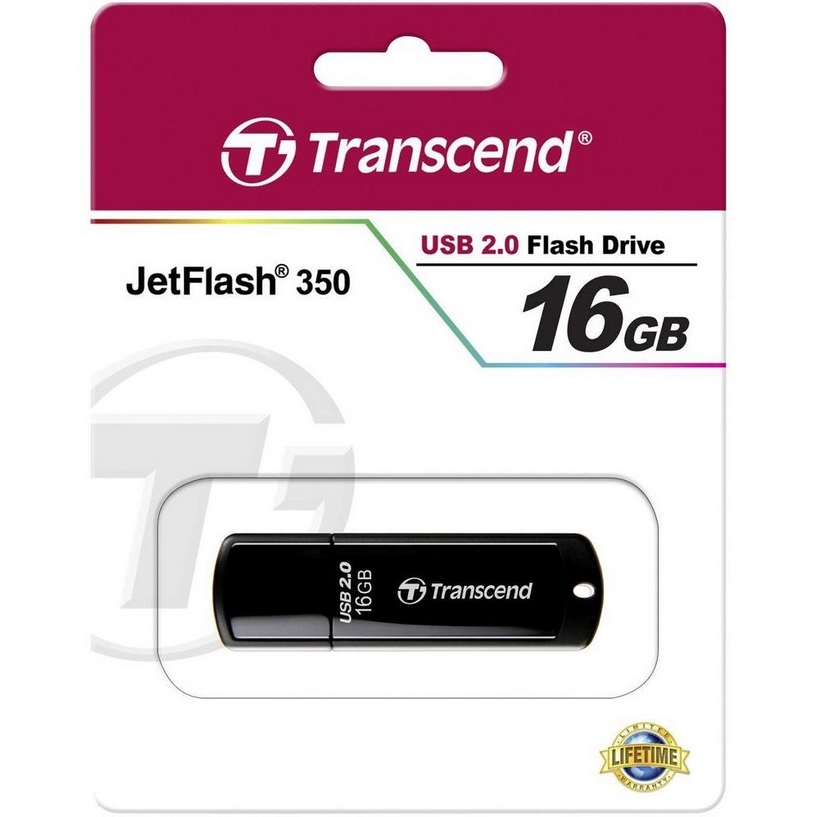 Original Transcend JetFlash 350 Black 16GB USB 2.0 Flash Drive (TS16GJF350)