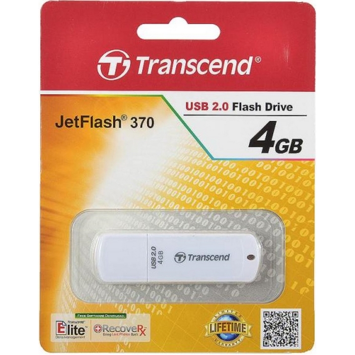 Original Transcend JetFlash 370 White 4GB USB 2.0 Flash Drive (TS4GJF370)