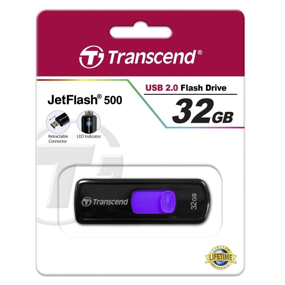 Original Transcend JetFlash 500 Purple 32GB USB 2.0 Flash Drive (TS32GJF500)