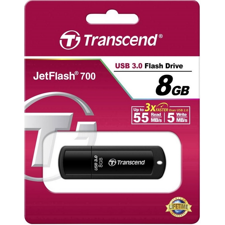 Original Transcend JetFlash 700 Black 8GB USB 3.0 Flash Drive (TS8GJF700)
