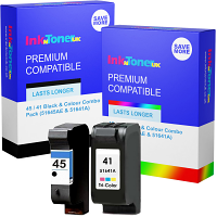 Premium Remanufactured HP 45 / 41 Black & Colour Combo Pack Ink Cartridges (51645AE & 51641A)