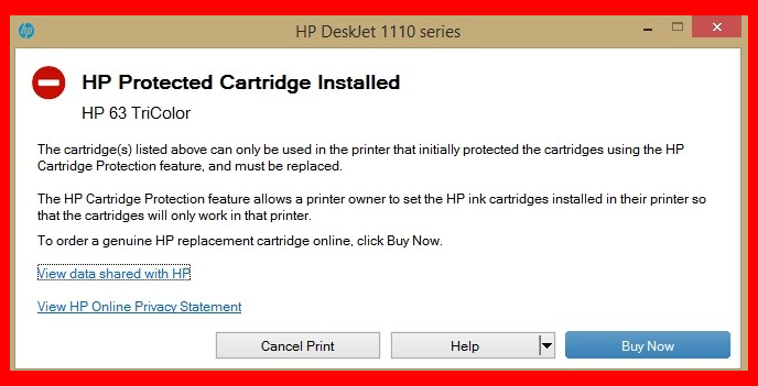 HP protected cartridge installed