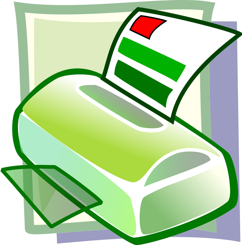 Simple sketch of a printer using shades of green and some red