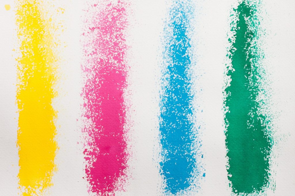 Cyan, Magenta, Black, Yellow and Green Colours - ink and paint